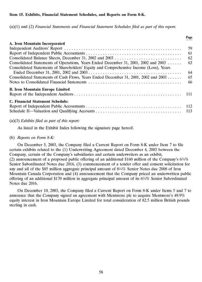 Iron Mountain Annual Report 2003 Page 79